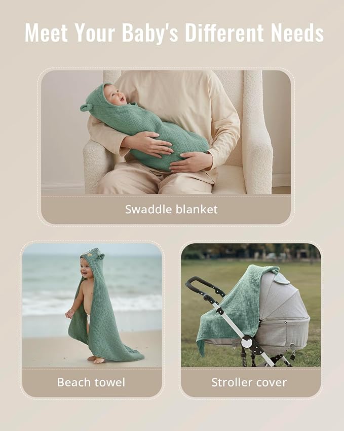 Blissful Diary Muslin Baby Hooded Towel 2 Pack, Soft & Absorbent Bath Towel - Image 6
