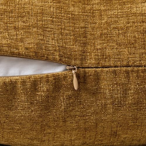 MIULEE Soft Chenille Throw Pillow Covers Mustard 16x16 Inch Pack of 2 - Image 3