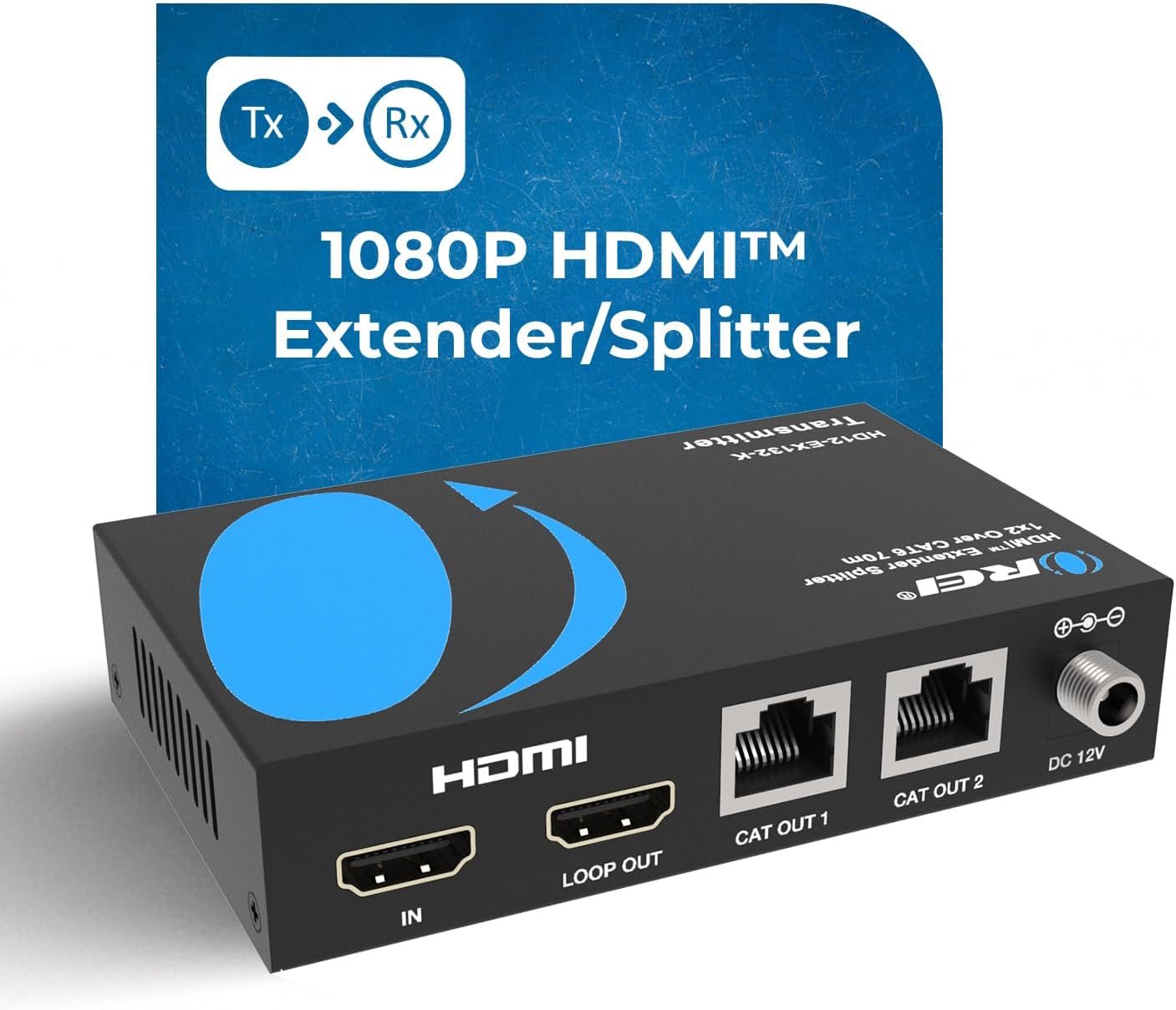 OREI 1X2 HDMI Extender Splitter Over Single CAT6/7 Cable Uncompressed 1080P with EDID - Up to 132 Ft - Loop Out - Low Latency - 1 Input 2 Output 2 Channel Transmission