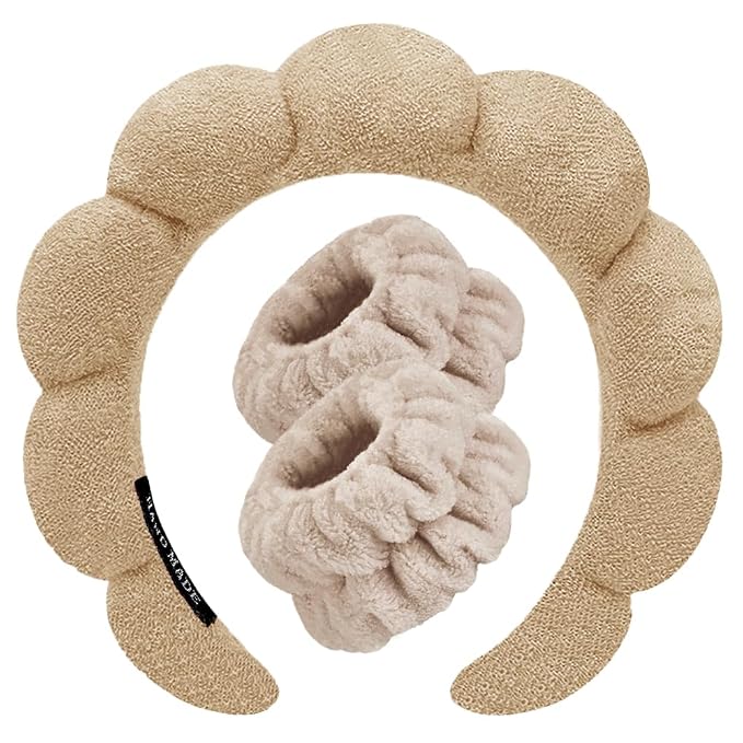 Spa Headbands for Washing Face Wristband Set Sponge Makeup Skincare Headband by Tetizo