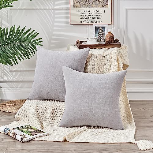 GAWAMAY Light Gray Chenille Throw Pillow Covers 24x24 Set of 2 - Image 3