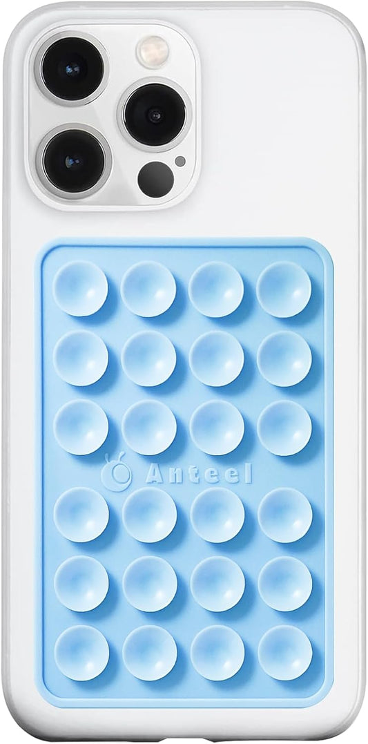 Anteel MAX Silicone Suction Phone Case Adhesive Mount, Upgraded Super Strong Grip, Durable, Easy to Use, Hands-Free Sticky Phone Holder for Selfies, Tiktok Videos, 2.56"x3.94" (Baby Blue)
