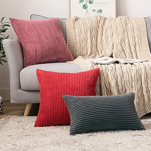 MIULEE Soft Corduroy Throw Pillow Covers Set of 2 18x18 Cranberry Red - Image 5