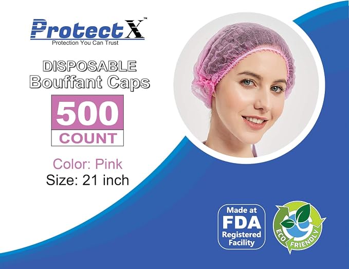 ProtectX 500-Pack Pink Disposable Hair Nets, Elastic Head Cover, Bouffant Caps - Image 3