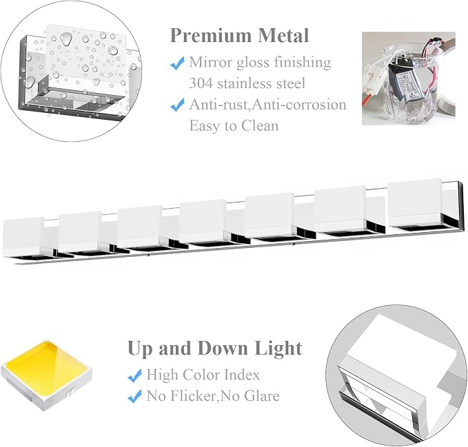 Tipace 8 Lights Modern LED Chrome Vanity Light - Image 7
