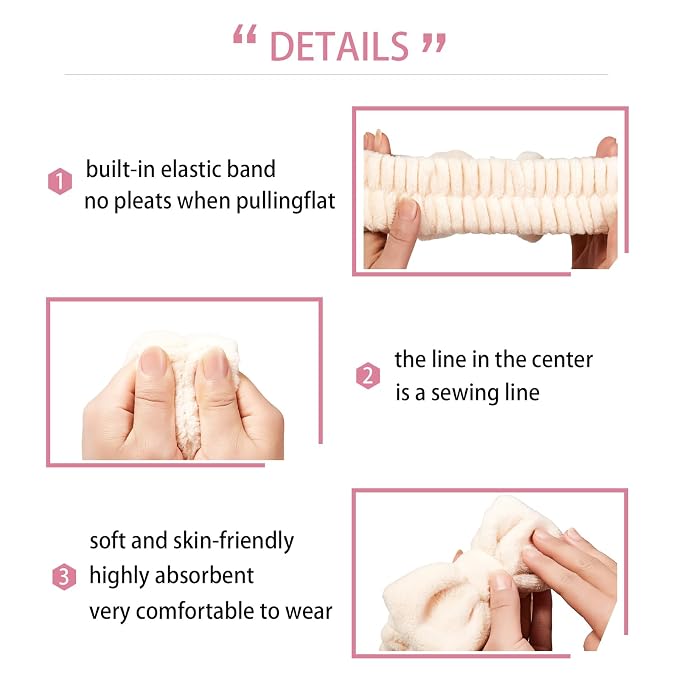 7 Pcs Spa Set, Facial Spa Headband and Wristband Set, Skincare Headband - Image 8