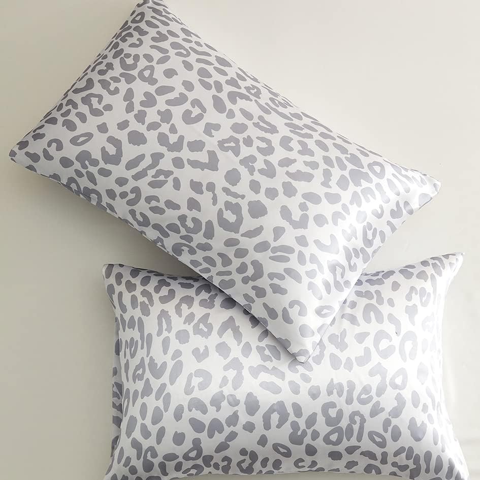 Grey Leopard Printed Pillow Case, King Cheetah Satin Pillowcase 2 Pack - Image 6