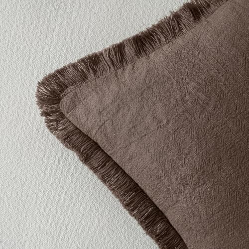 MIULEE Boho Linen Fringe Decorative Fall Pillow Covers Reddish Brown 20x20 - Image 3