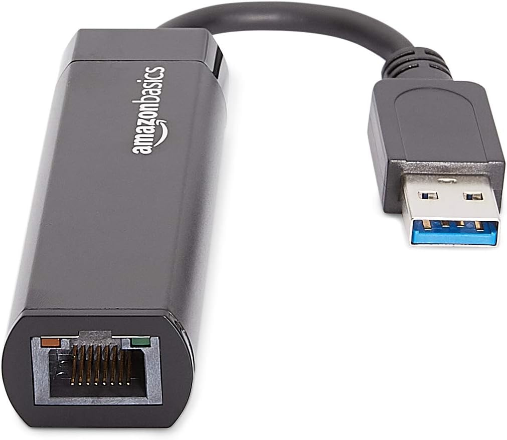 Amazon Basics USB 3.0 to 10/100/1000 Gigabit Ethernet Internet Adapter, Black
