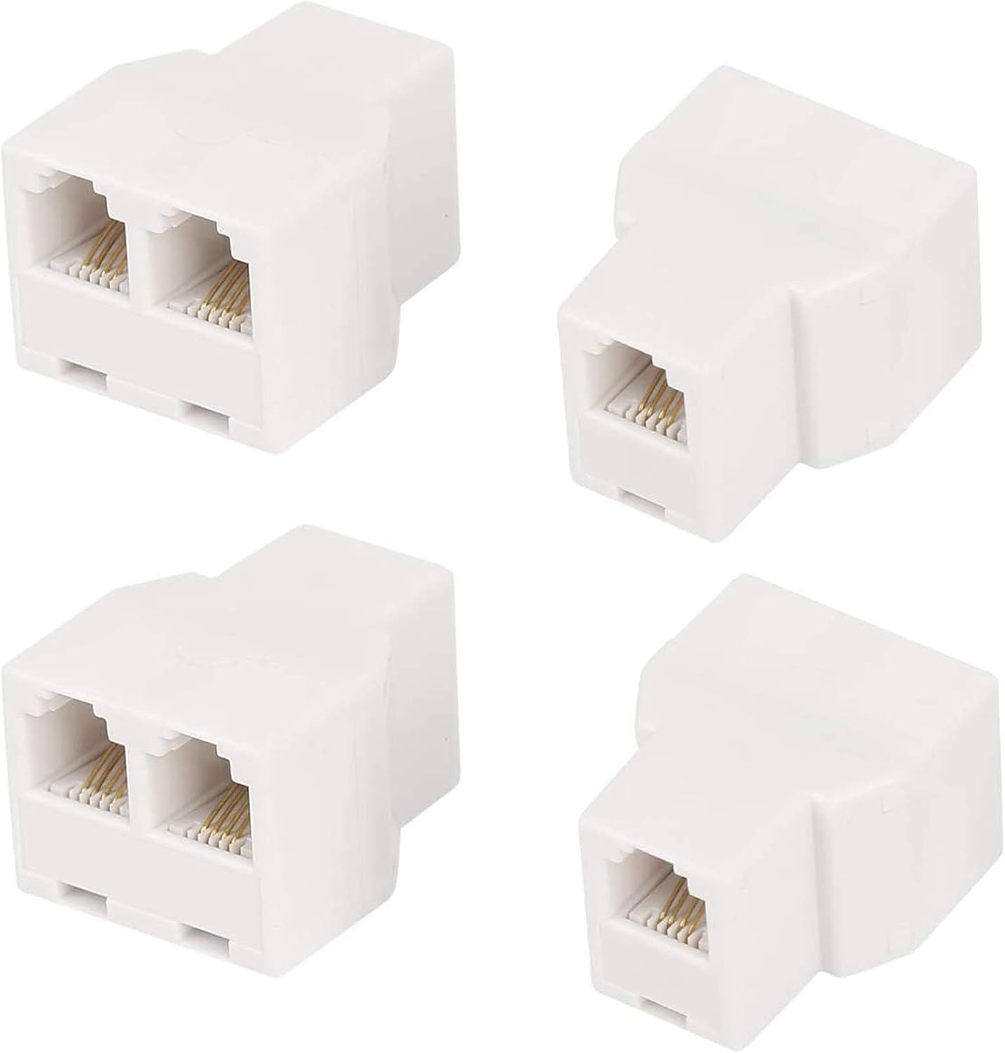 Uvital RJ11 6P4C 1 Female to 2 Female Telephone Line Splitters, Telephone Landline Cable Connector and Separator(White,4 Pack)