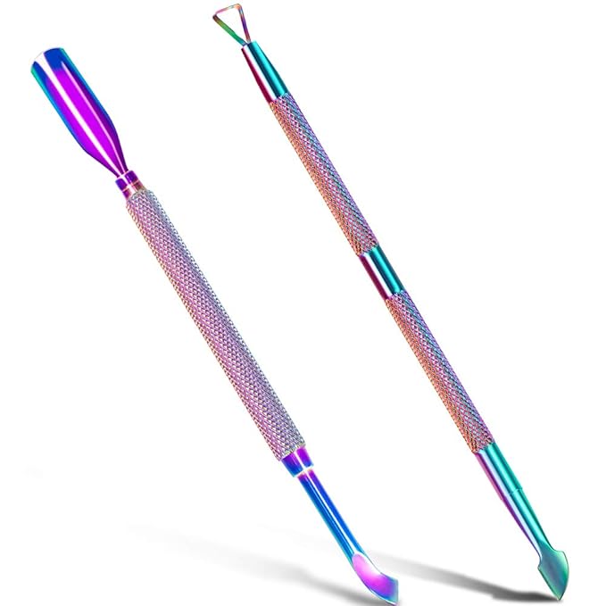 2PCS Metal Cuticle Pusher and Scraper, Colorful Nail Trimmer Cutter Stainless by GA%26EN
