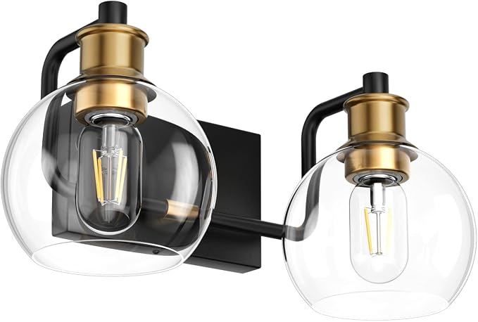 Tipace 2 Lights Vintage Bathroom Vanity Light Fixtures Over Mirror Black & Gold - Image 2