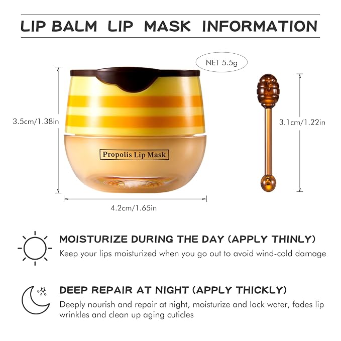 4 PCS Honey Lip Balm Pot, Strawberry & Honey Lip Mask, Hydrate & Moisturizing - Image 2