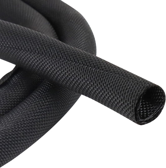 Black Braided Cable Management Sleeves Wire Loom Tubing Cord Protector Self-Wrapping (1/2"-12Feet)