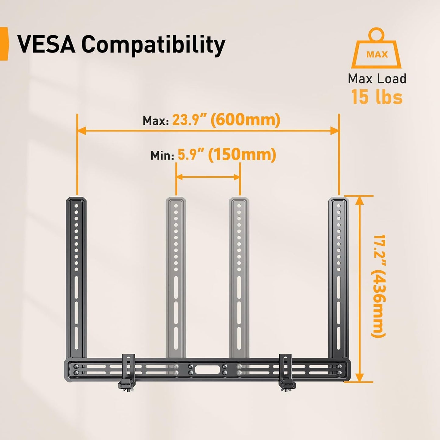 Perlegear Soundbar Mount, Sound Bar Mount with Holes/Without Holes, Sound Bar Mounts Under TV up to 15 lbs, Non-Slip Base Holder Extends 3.5” to 6”, Attach Speaker to TV or Wall