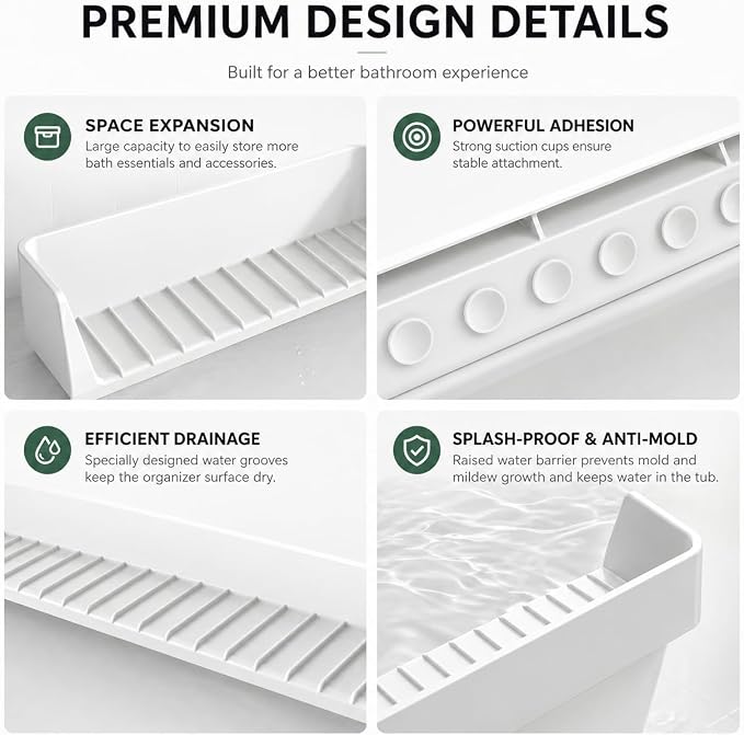 Bathtub Splash Guard for Tub Kids, Silicone Bath Toy Holder & Tub Side Tray - Image 7