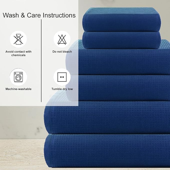 CASA COPENHAGEN Waffle 6Pcs 100% Egyptian Cotton Large Designer Towels Gift - Image 3