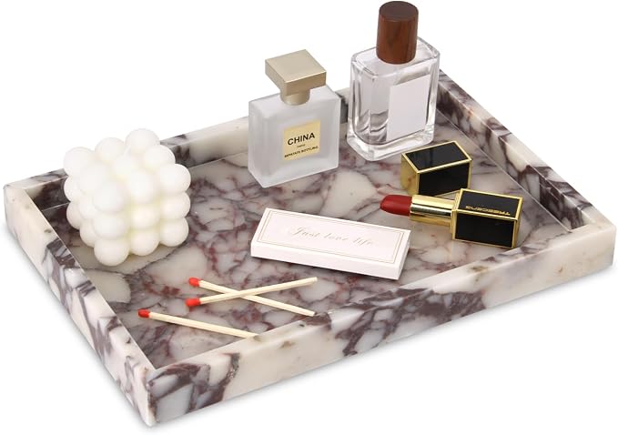 Marble Bathroom Vanity Tray, Natural Luxury Vanity Home Kitchen Bathroom Table by HESHIBI