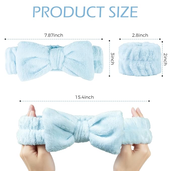 Fmeida Spa Headband and Wristband Set, Light Blue, 3 Pack, Spa Night Essentials - Image 3