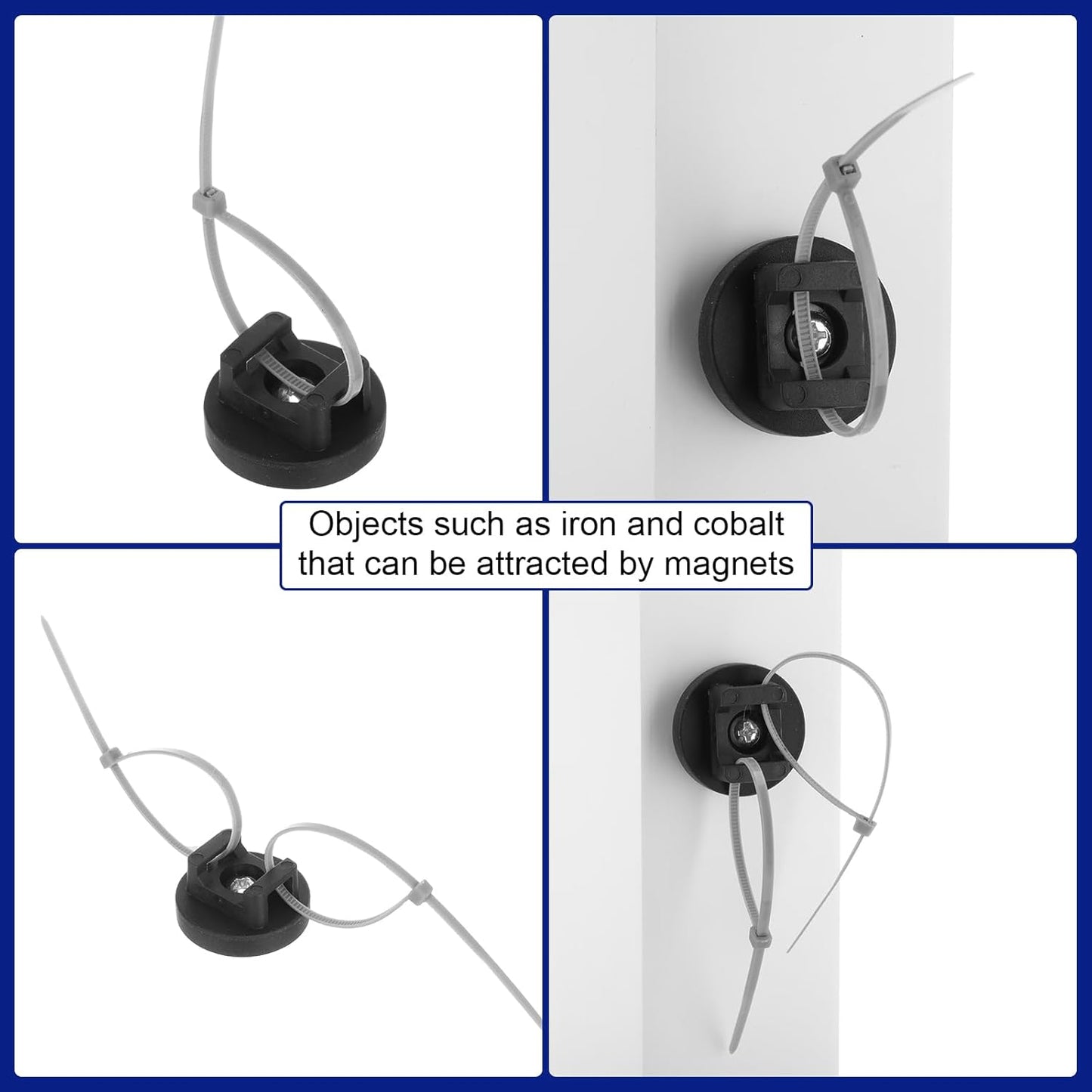 Yookeer 40 Pcs Magnetic Zip Tie Mount Base Black Magnetic Cable Clips Wire Holder Multipurpose Cable Ties Management Base Electrical Supplies for Wire (31 mm)