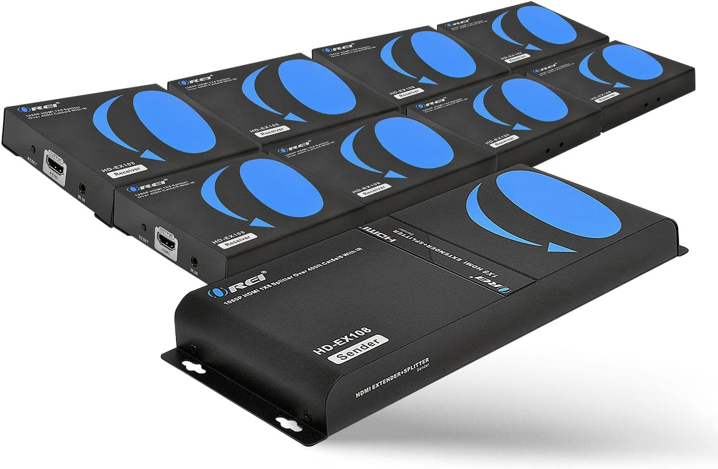 OREI 1080P 1x8 HDMI over Ethernet Extender Splitter CAT6/7 Over Cable Full HD with IR Remote EDID Management - Up to 400 Ft - Low Latency - Full Support, 1x8 upto 395 FT (HD-EX108)