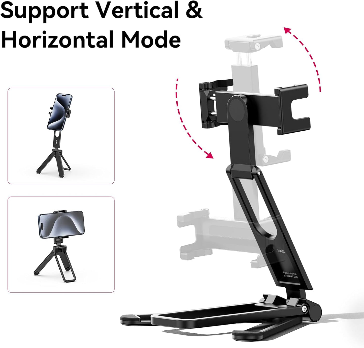 ULANZI MA26 Foldable Phone Tripod - Pocket Cell Phone Vlog Video Tripod Handle Aluminium Smartphone Desk Stand 2 Cold Shoe Small Size All in One Lightweight Portable Vlog Stick for iPhone Samsung