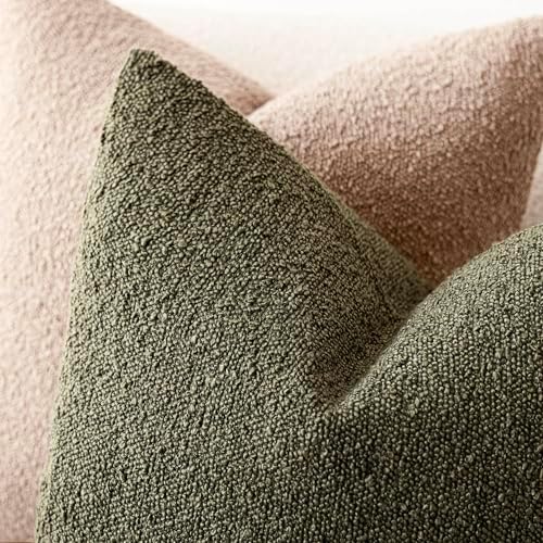 Foindtower Cozy Textured Boucle Lumbar Throw Pillow Covers 12x20 Moss Green - Image 4