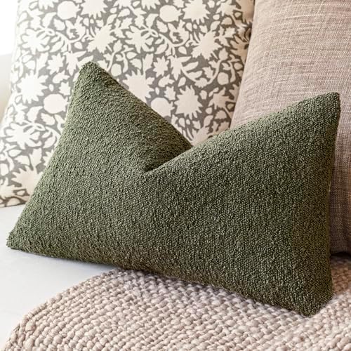 Foindtower Cozy Textured Boucle Lumbar Throw Pillow Covers 12x20 Moss Green - Image 5