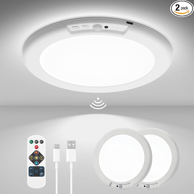 wowatt 2Pcs Battery Operated Ceiling Lights Rechargeable Motion Sensor Light by wowatt