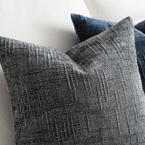MIULEE Chenille Textured Throw Pillow Covers Dark Grey 20x20 Set of 2 - Image 3
