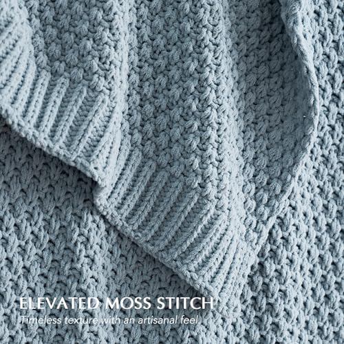 EVERGRACEHOME Chunky Chenille Knit Throw Blanket, 60 x 80, Chambray Blue - Image 2