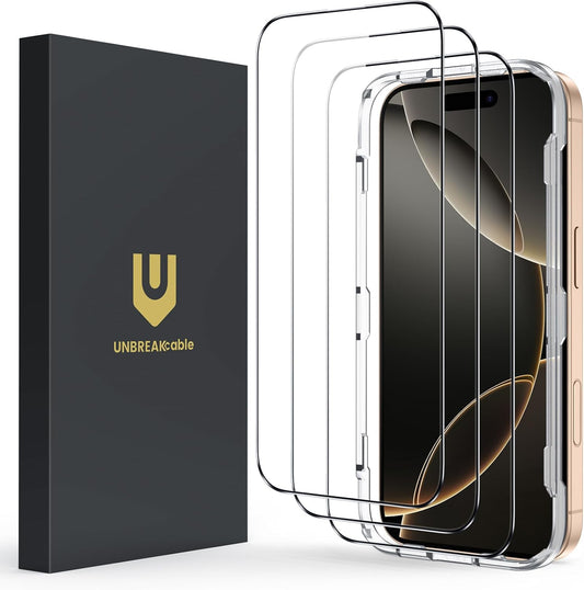 UNBREAKcable Screen Protector for iPhone 16 Pro, Pack of 3, HD Tempered Glass Screen Protector [Full Coverage] [Easy Installation][Free Bubbles][Only for Apple iPhone 16 Pro]