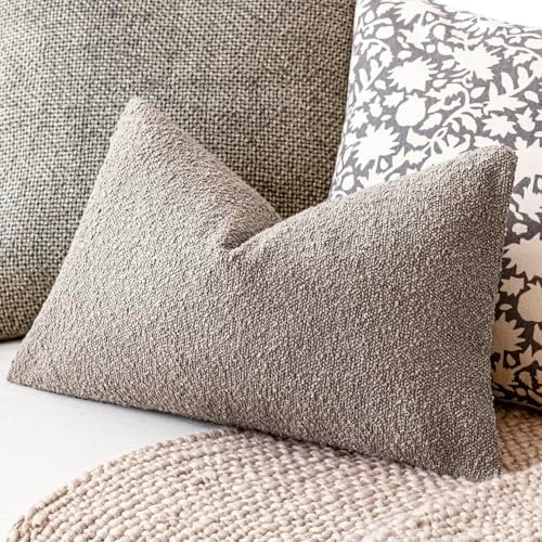 Foindtower Cozy Textured Boucle Lumbar Throw Pillow Cover 12x20 Light Taupe - Image 5