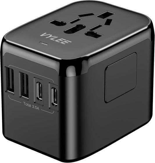 Universal Travel Adapter, 5 in 1 International Travel Plug Adapter with 2 USB A and 2 USB C, Worldwide Travel Plug Adaptor UK to European Power Socket Charger for EU USA UK AUS Asia