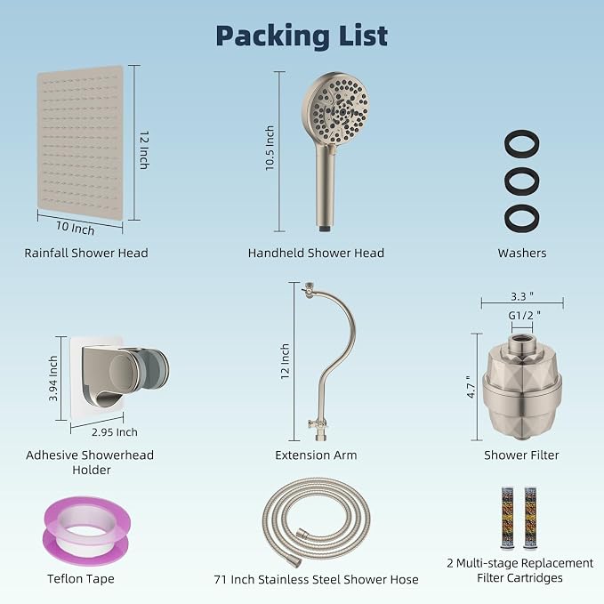 Hibbent All Metal 12'' Filtered Rainfall Shower Head Combo, High Pressure - Image 8