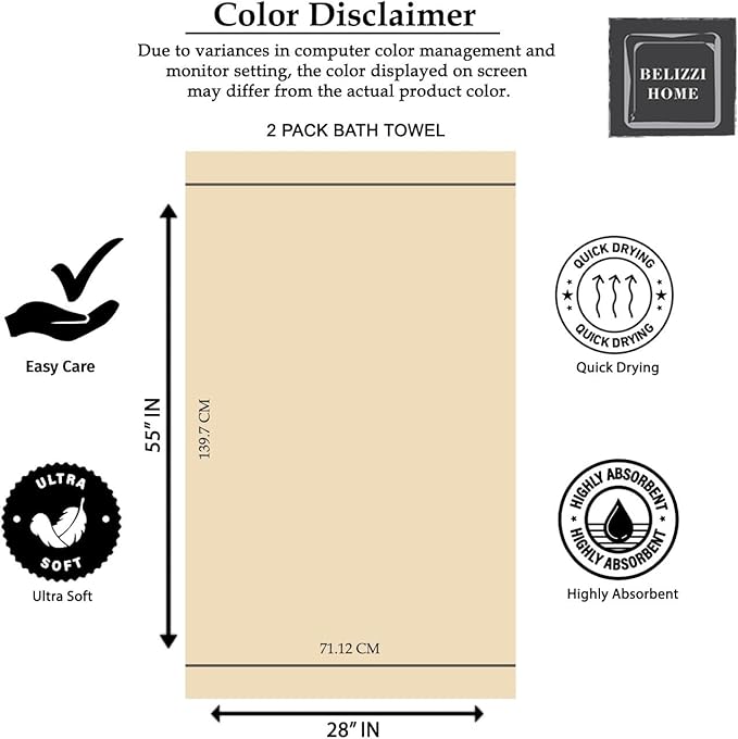 Belizzi Home Ultra Soft 2 Pack Oversized Bath Towel Set 28x55 inche, 100% - Image 7