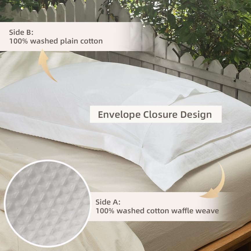 CHUFFED 100% Cotton Waffle Weave Pillowcases 2 Pack King Size, 20x36 Inches - Image 3