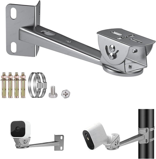 ZT-NET Security Camera Corner Pole Mounting Bracket Stainless Steel Mount with Extension Arm for Surveillance Systems Compatible with CCTV IP Cameras Indoor and Outdoor (Not Included Camera