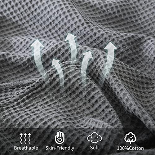 100% Cotton Waffle Pillow Shams Queen Size Set of 2, Dark Grey - Image 6