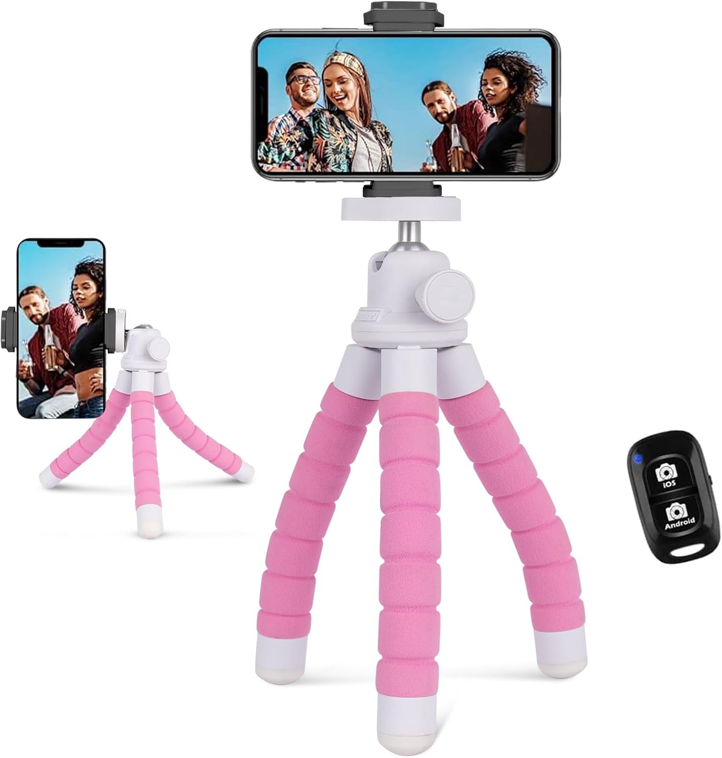 UBeesize Flexible Phone Tripod with Wireless Remote and Clip, Cell Phone Stand for Video Recording (Pink)
