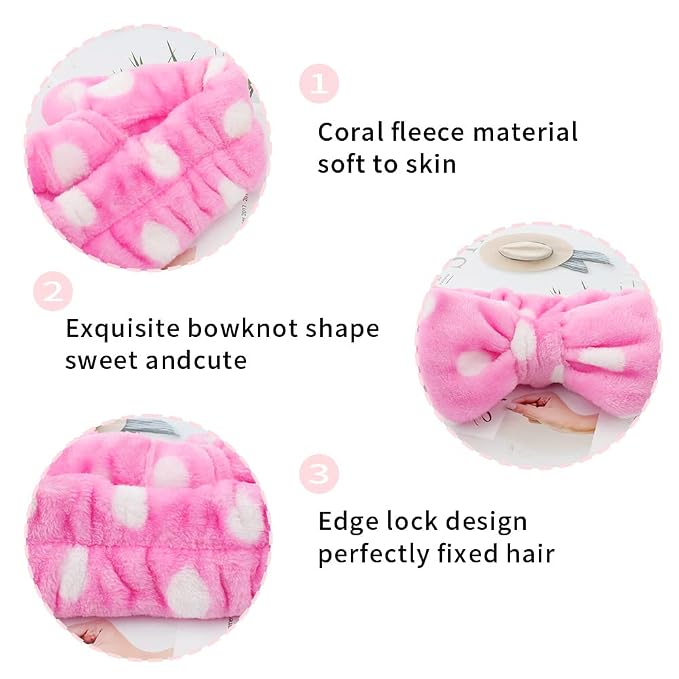 WHAVEL 6 Pack Pink Spa Headband Makeup Soft Skincare Shower Headbands Fluffy - Image 6