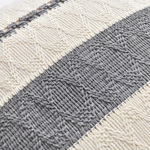 Fancy Homi Set of 2 Neutral Grey Farmhouse Lumbar Decorative Throw Pillow - Image 4