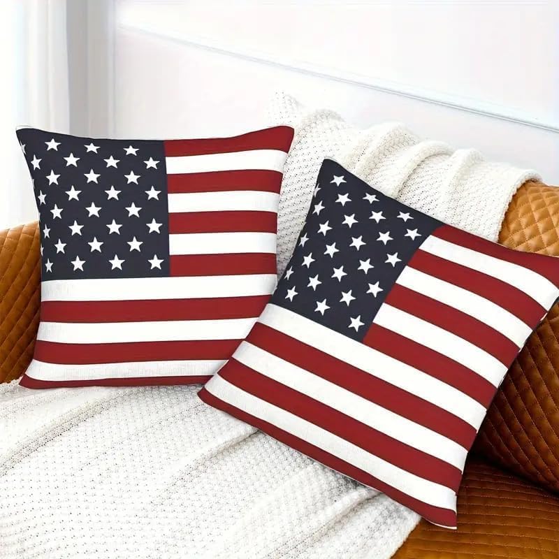 2pcs, 4th of July Linen Pillow Covers, American Flag Patriotic Decorations - Image 2