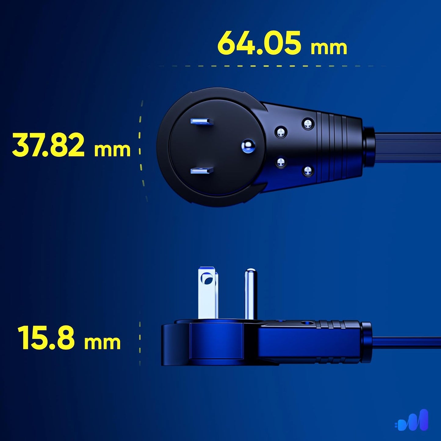 Maximm Cable 1 Ft 360° Rotating Flat Plug Extension Cord/Wire, 16 AWG Multi 3 Outlet Extension Wire, 3 Prong Grounded Wire - Black - UL Certified