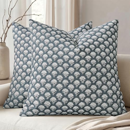 MIULEE Floral Print Decorative Pillow Covers 20x20, Dusty Blue by MIULEE