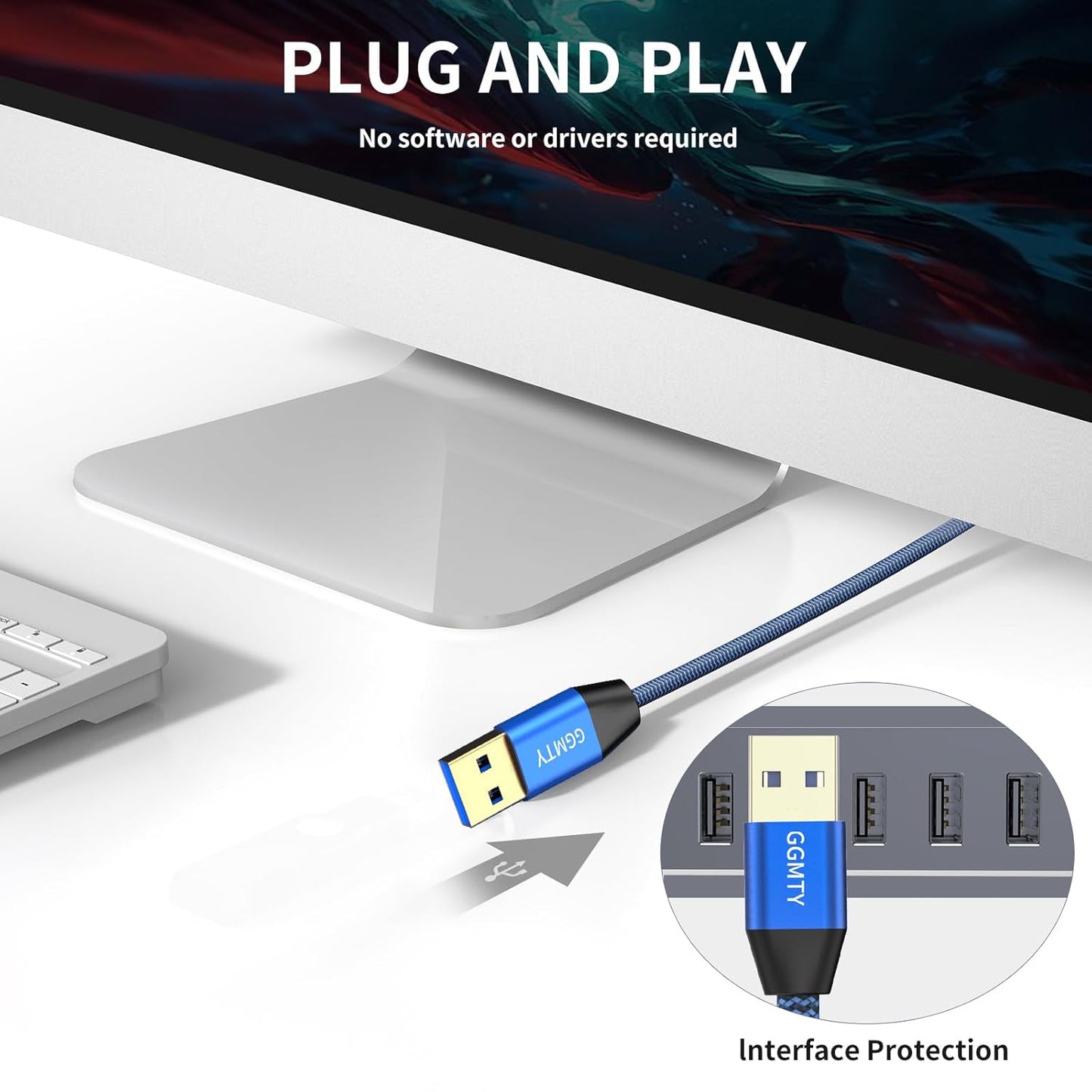 USB to USB Cable 25FT,Durable Braidedfor USB 3.0 Male to Male Type A to Type A Cable Data Transfer Compatible with Hard Drive, Laptop, DVD Player, TV, USB 3.0 Hub, Monitor, Camera, Set Up Box and More