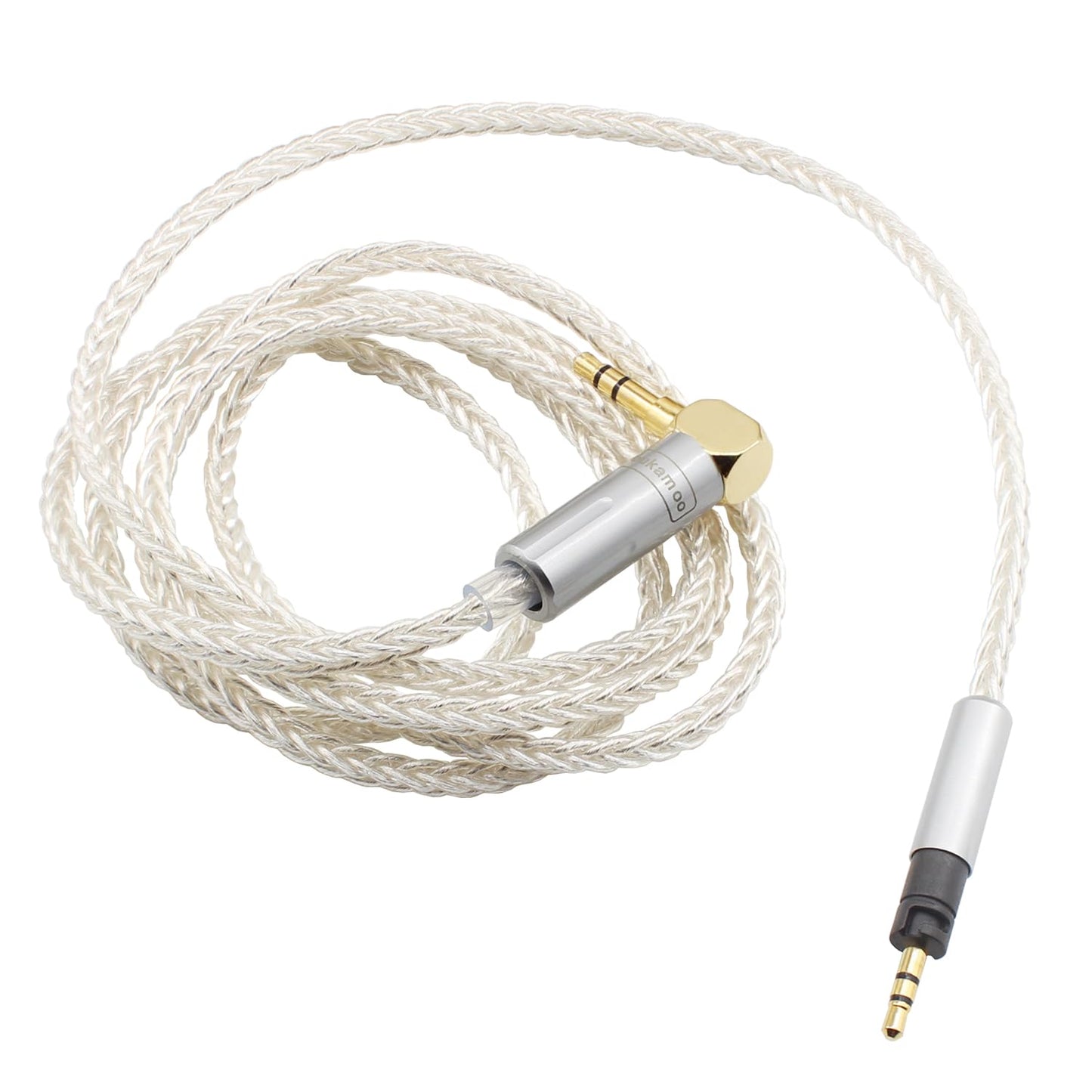 Youkamoo 3.5mm Right Angle 8 Core Silver Plated Copper Braided Replacement Upgrade Cable Compatible for Sennheiser Momentum 2.0 Momentum 3 HD1 Over-Ear On-Ear Headphones, 4ft 1.2m