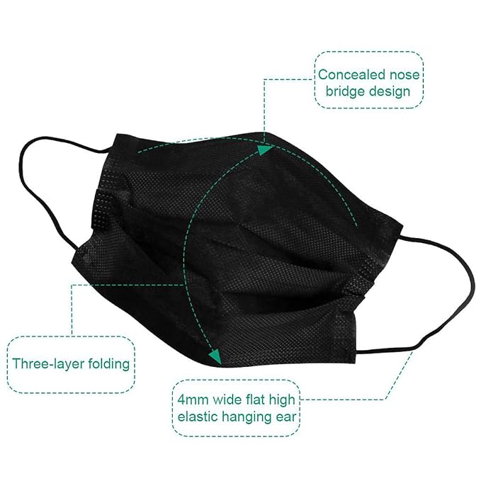 NNPCBT Black Disposable Face Masks 50PCS 3 Ply - Image 7