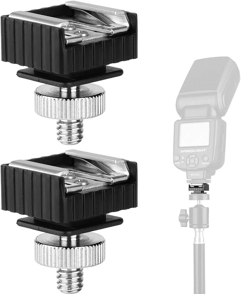 2Pack Flash Hot Shoe Mount Adapter to 1/4 Thread Hole with 1/4"-20 Male to 1/4"-20 Male Tripod Screw Adapter for Flash Holder Bracket Light Stands Umbrella Holder Flash Bracket,Strong &Solid (Update)