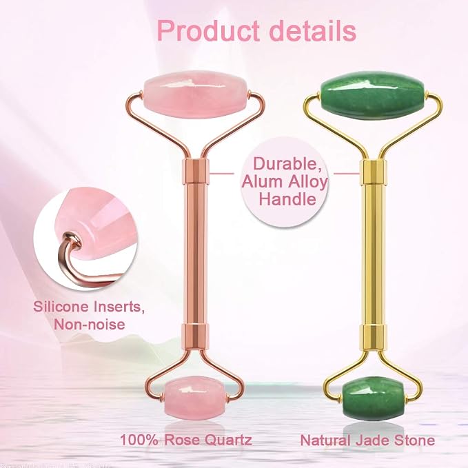 2 Pack Jade Facial Roller & Rose Quartz Face Roller - Image 4